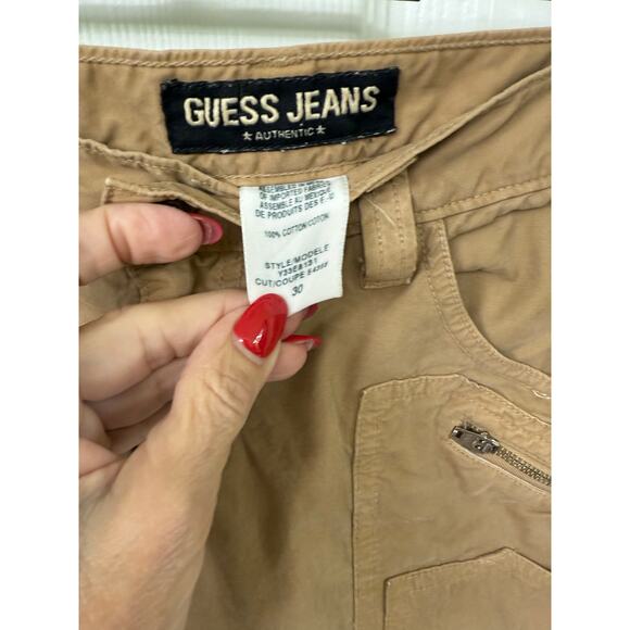 Guess Khaki utility jogger pant size 30 100% cotton tie lace back of pants camel - Picture 3 of 7